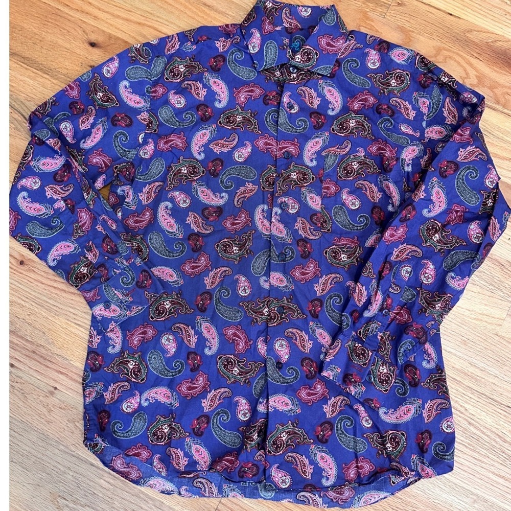 Alan Flusser Mens‎ Paisley Button Down Long Sleeve Shirt, Size L